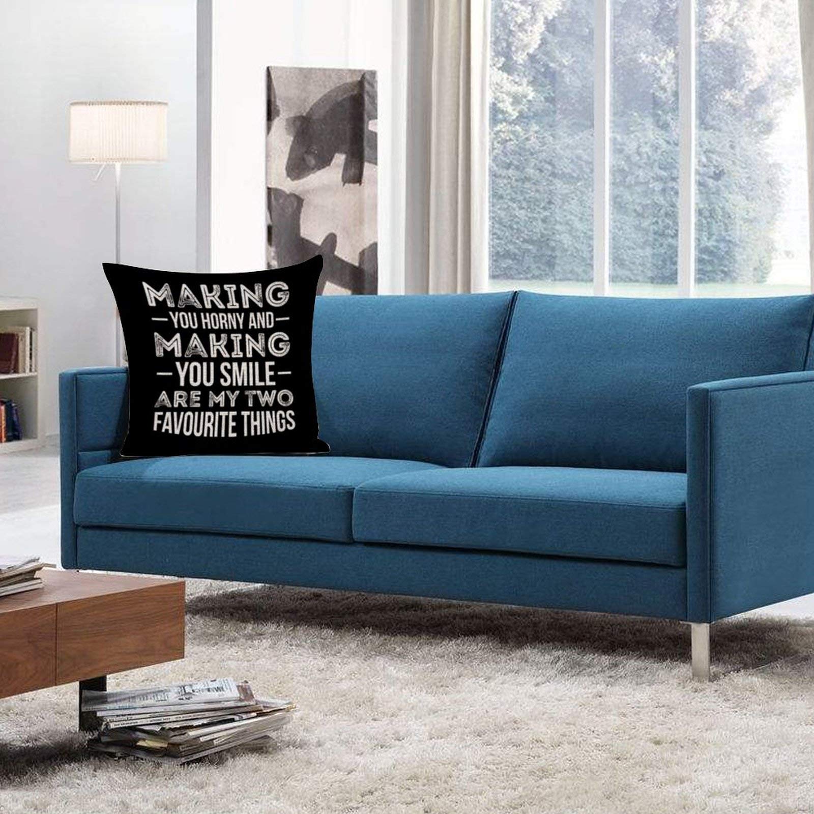 Funny Adult Quote Printed Square Pillow Cover - Invisible Zipper, Dirty Humor Couch Decor for Living Room & Bedroom