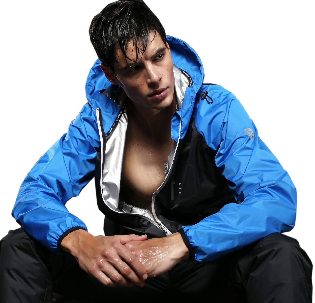 Men's Sauna Suit for Weight Loss & Fitness - Breathable Zipper Hoodie Jacket with Long Sleeves for Outdoor Sports & Workouts (Blue, Medium) - Perfect for Gym, Running, MMA Training & Sweat Therapy