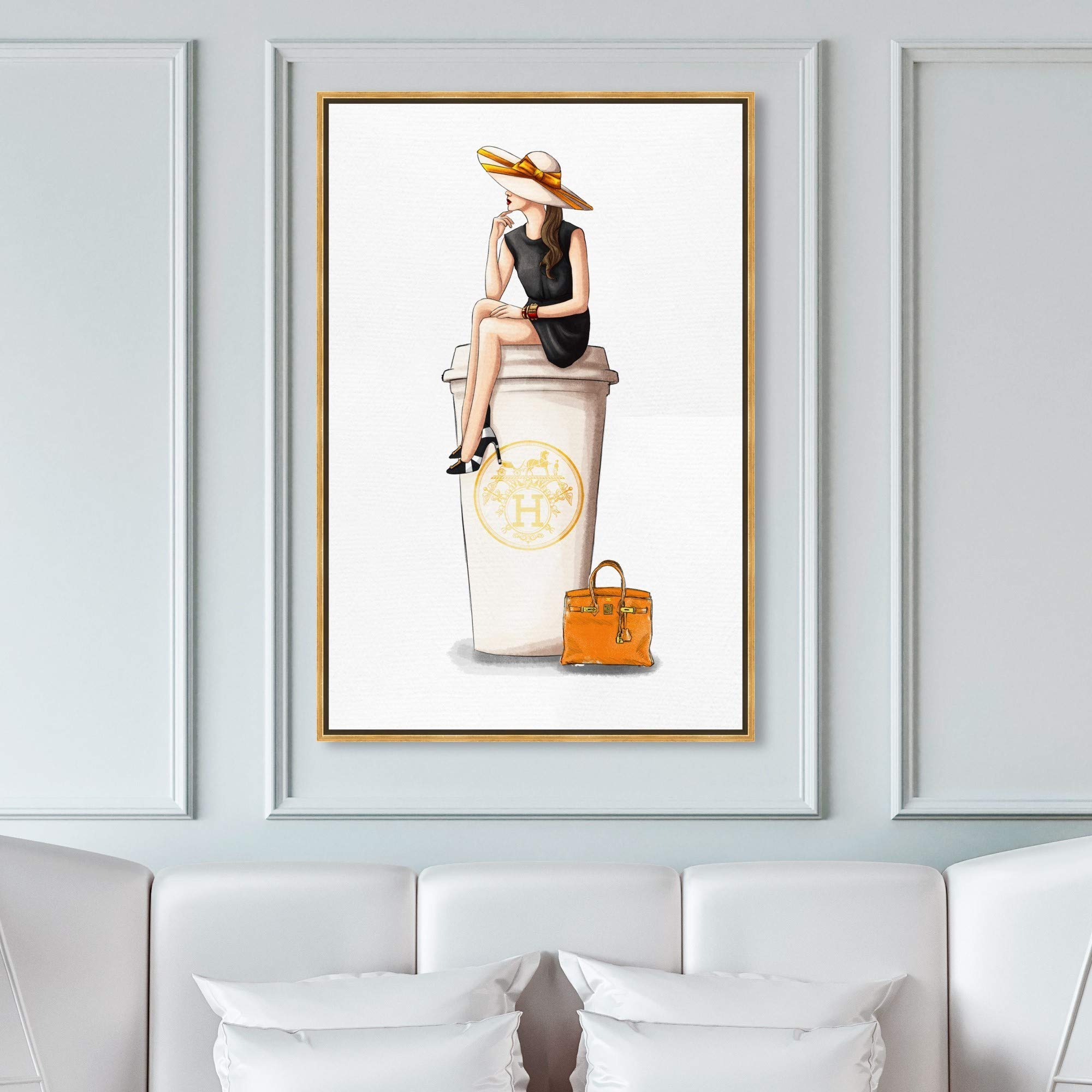 Oliver Gal Artist Co. 'Cafe au Lait' Framed Canvas Wall Art - 24x36 Inches (30x45 cm) Coffee & Spirits Themed Home Decor in Orange & White | Perfect for Kitchen, Dining Room, or Bar Decor