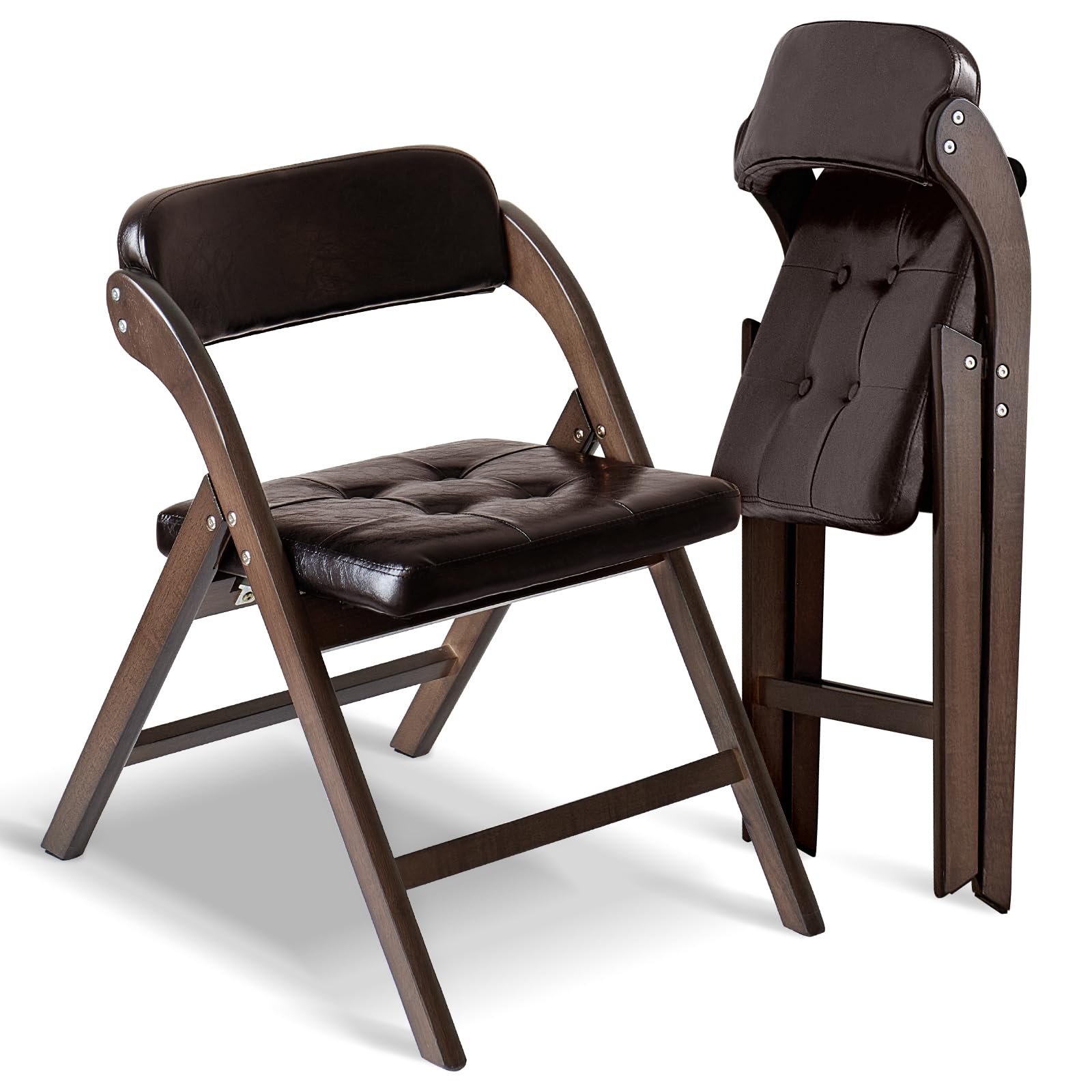 2 Pack Wood Folding Chairs with Padded Seats - Comfortable Foldable Dining Chairs with Cushions for Indoor/Outdoor Use - Perfect for Parties, Weddings, Picnics & Events (Walnut Brown) - Space Saving Portable Seating Solution for Home, Garden & Camping