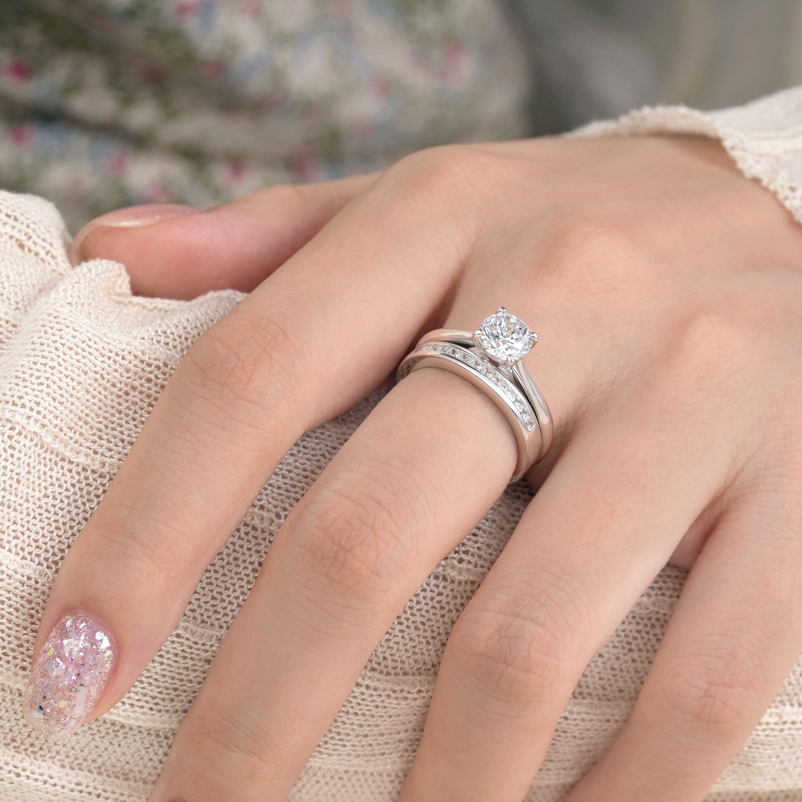 SHELOVES Sterling Silver Engagement & Wedding Ring Set with Round CZ Solitaire - Cubic Zirconia Rings Size 4.5-13 for Women, Bridal Jewelry Gift for Anniversary, Proposal & Special Occasions