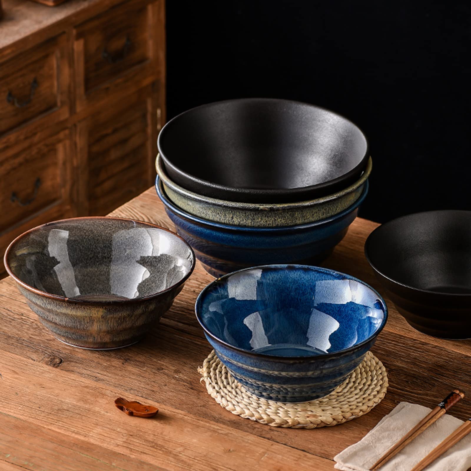 Premium Ceramic Salad & Soup Bowls - Large Porcelain Ramen & Cereal Bowls for Kitchen - Durable Dinnerware Set (Color A) - Perfect for Home Dining, Restaurant Use & Meal Prep
