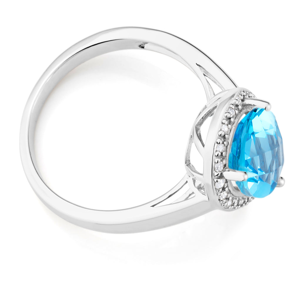 9ct White Gold Blue Topaz & Diamond Ring for Women - Elegant Evening Wear & Special Occasion Jewelry Gift