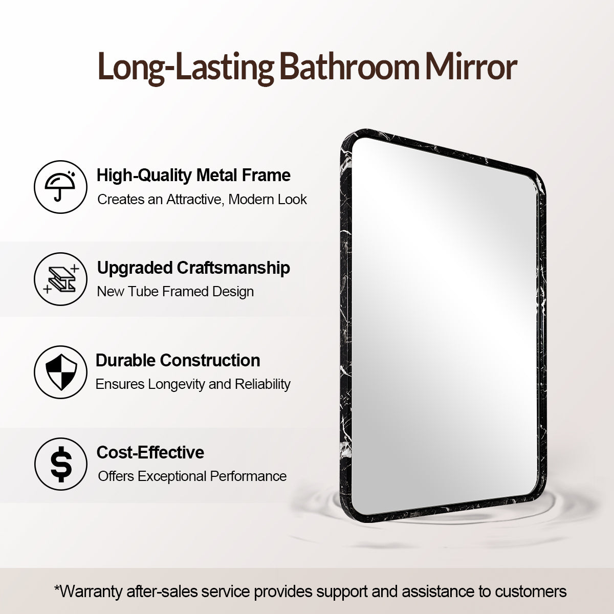 Modern Rectangle Wall Mirror with Marble Frame - Elegant Bathroom Vanity Mirror for Home Decor, Makeup & Dressing Room