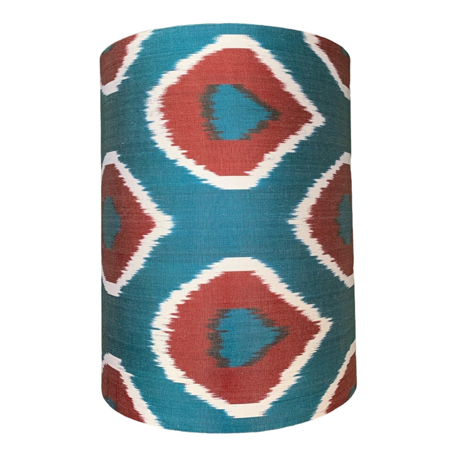 Silk Wine & Blue Ikat 12-Inch Drum Lampshade - Elegant Home Decor for Living Room, Bedroom, and Dining Area