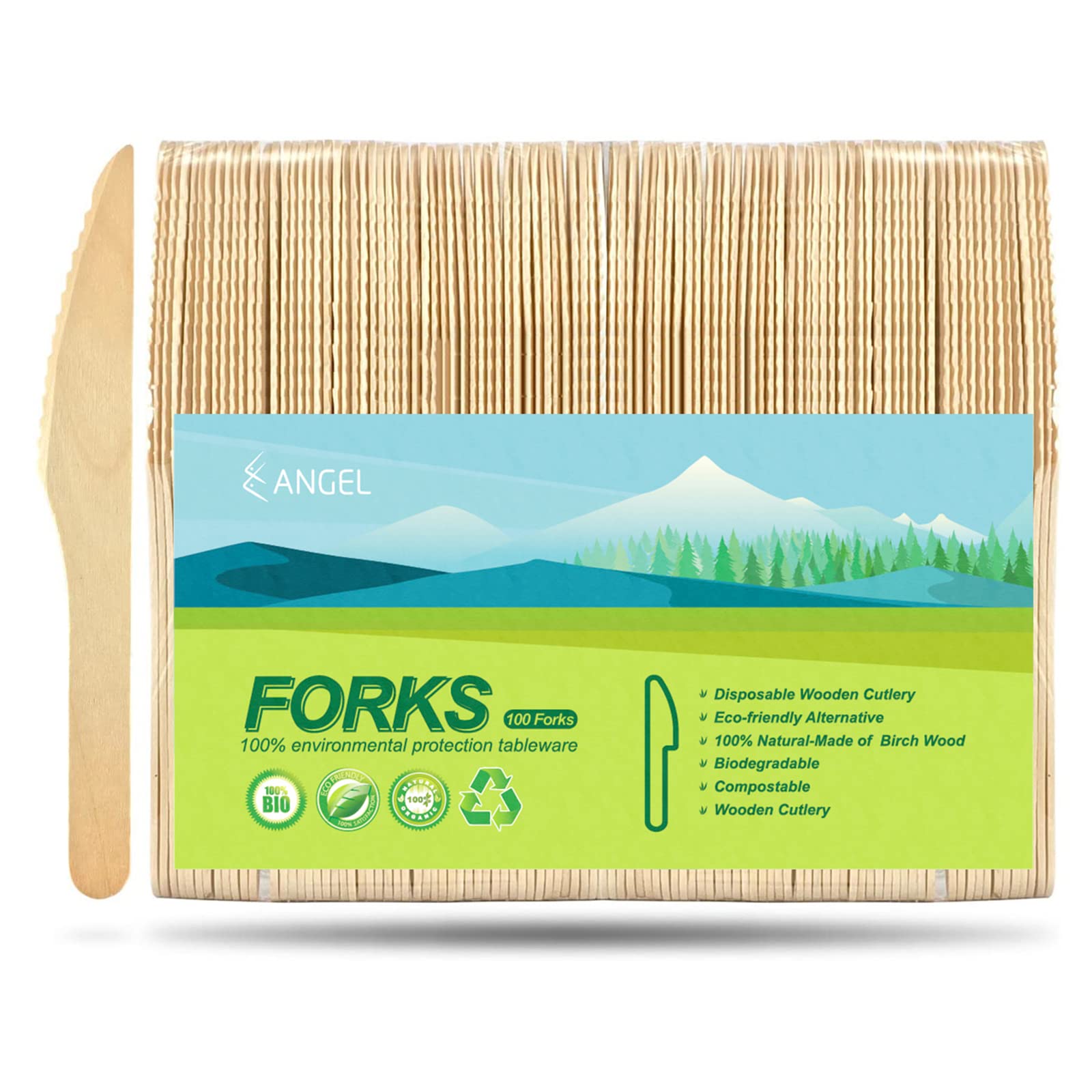 Eco-Friendly Disposable Wooden Cutlery Set - 100 Biodegradable Knives, Forks & Spoons | Plastic-Free Alternative for Picnics, Parties & Outdoor Dining