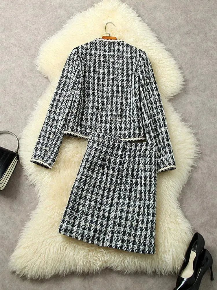 Vintage Tweed Skirt Suit with Multiple Pockets - Elegant Office Wear & Business Casual Outfit for Women