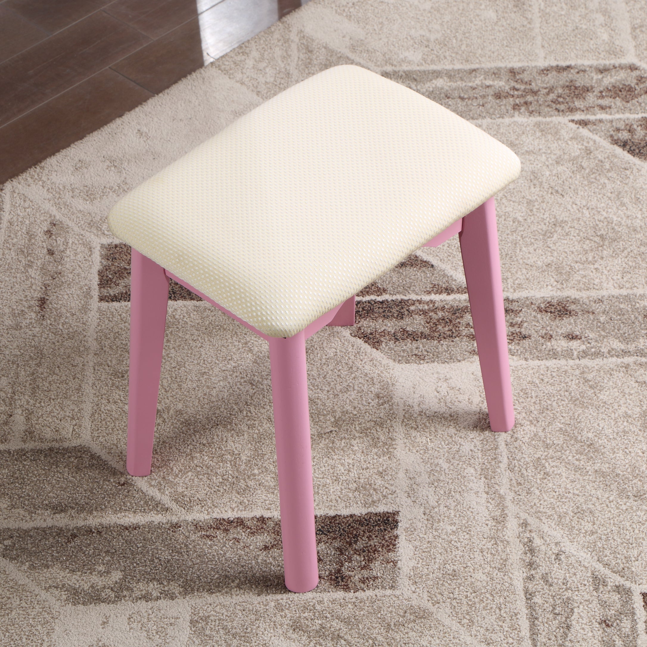 Roundhill Furniture Liannon Contemporary Wood Vanity and Stool Set in Pink - Modern Dressing Table with Stool for Bedroom Makeup & Beauty Area