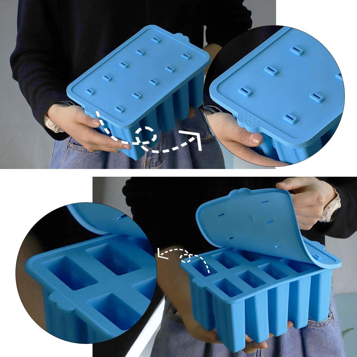 Premium Food-Grade Silicone Popsicle Molds Set - Reusable Ice Pop Maker with Sticks, Storage Bag & Funnel - BPA-Free Homemade Ice Cream & Frozen Treats Molds for Kids & Adults (Blue) - Perfect for Summer Parties, Snacks & Healthy Desserts