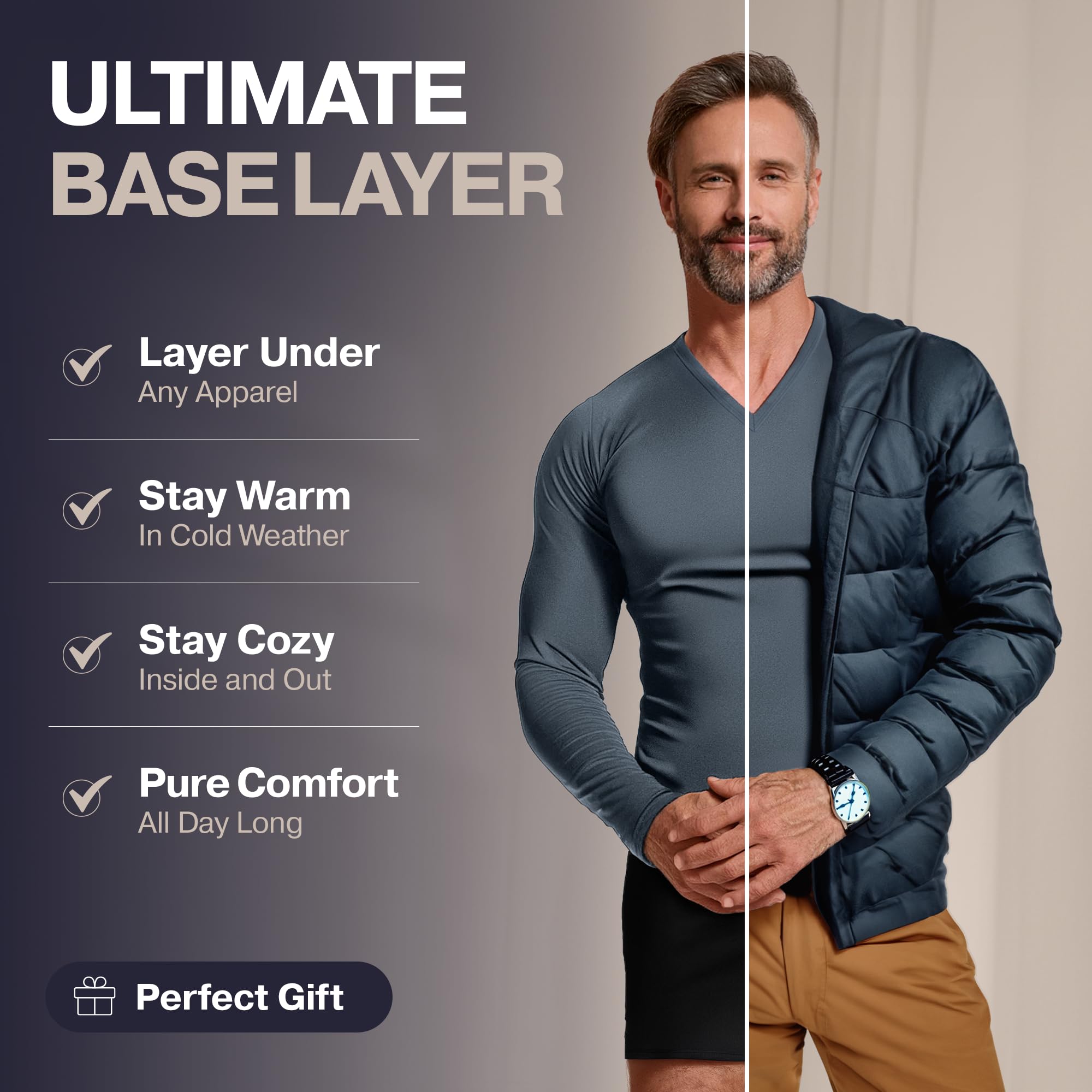 ThermoJohn Men's Long Sleeve Thermal Compression Shirt - Base Layer for Cold Weather - Winter Workout, Hiking & Outdoor Activities