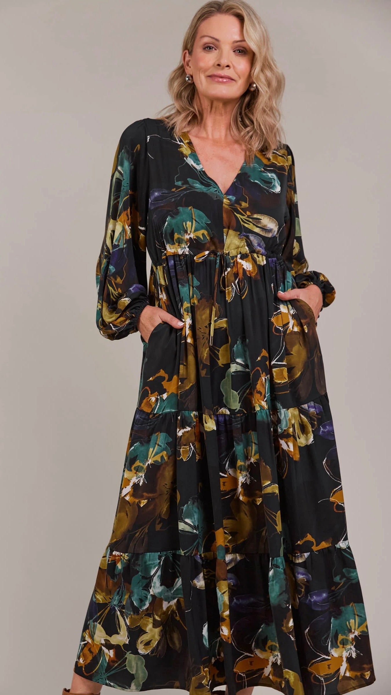 Elsie Maxi Dress Botanical Black - Flowy Long Floral Print Dress for Women, Perfect for Summer Beach, Vacation & Casual Outings