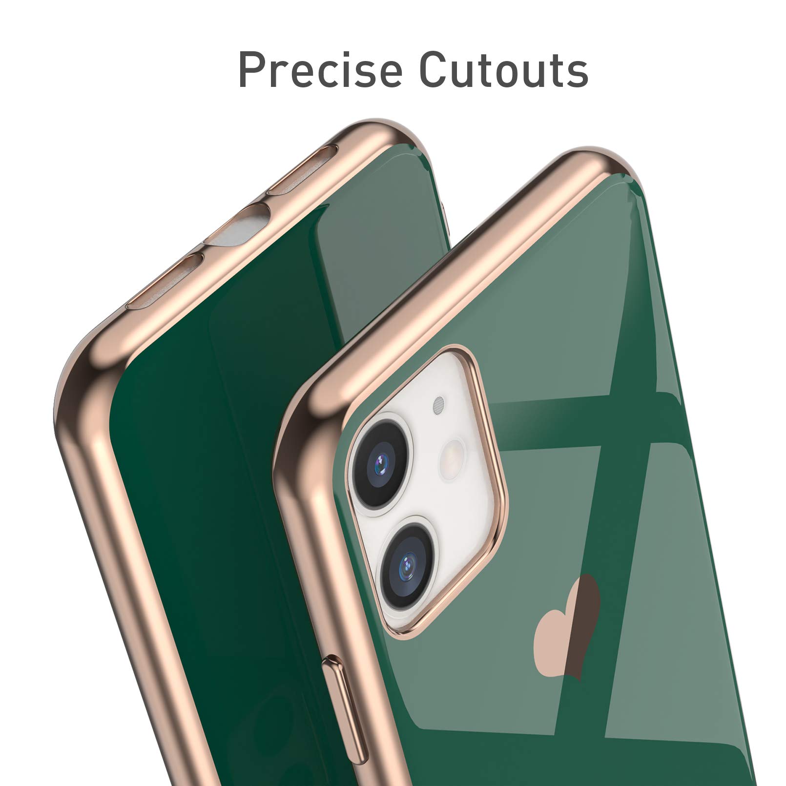 EYZUTAK iPhone 11 Case 6.1 Inch - Soft Silicone TPU Slim Protective Cover with Electroplated Heart Design, Luxury Shockproof Phone Case (Dark Green Heart) - Perfect for Everyday Use, Work & Travel Protection