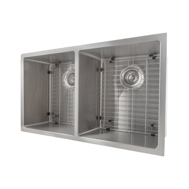 ZLINE Anton 33-Inch Undermount Double Bowl Stainless Steel Kitchen Sink with Bottom Grid (SR50D 33) - Perfect for Modern Kitchens, Dishwashing & Food Prep