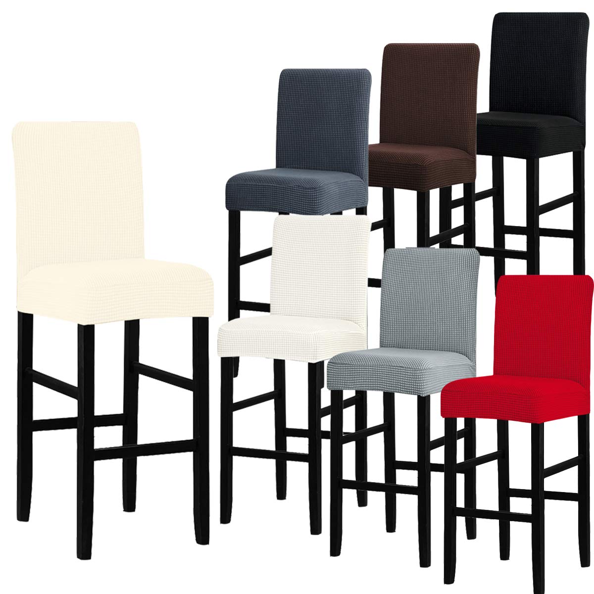 Stretchable Washable Bar Stool Covers (2-Pack) - Removable Slipcovers for Swivel Bar Stools, Counter Height & Dining Chairs - Beige Fabric Seat Protectors for Home, Kitchen & Restaurant Use