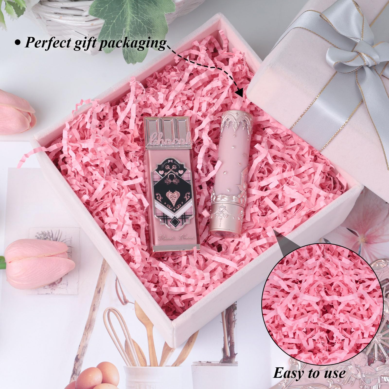 Premium 0.5LB Pink Crinkle Cut Paper Shreds - Gift Box Filler for Wedding, Birthday, Anniversary & Christmas Decorations | Perfect for Party Favors, Gift Wrapping & Craft Projects