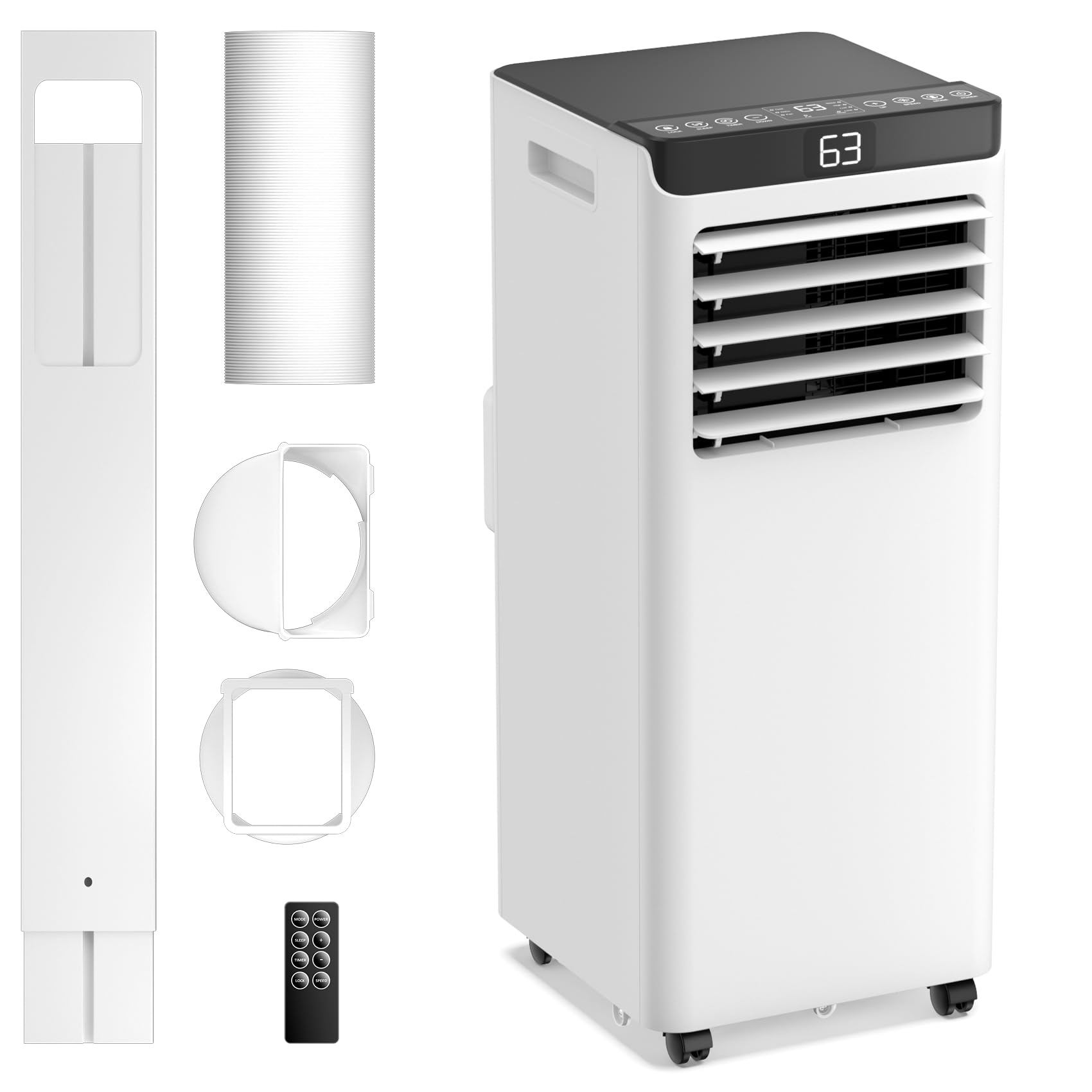 8,000 BTU Portable Air Conditioner for Rooms Up to 360 Sq.Ft - Compact AC Unit with Remote Control, 4 Modes & Window Mount Kit - Perfect for Bedrooms, Offices & Small Spaces (Model 8000-07B)