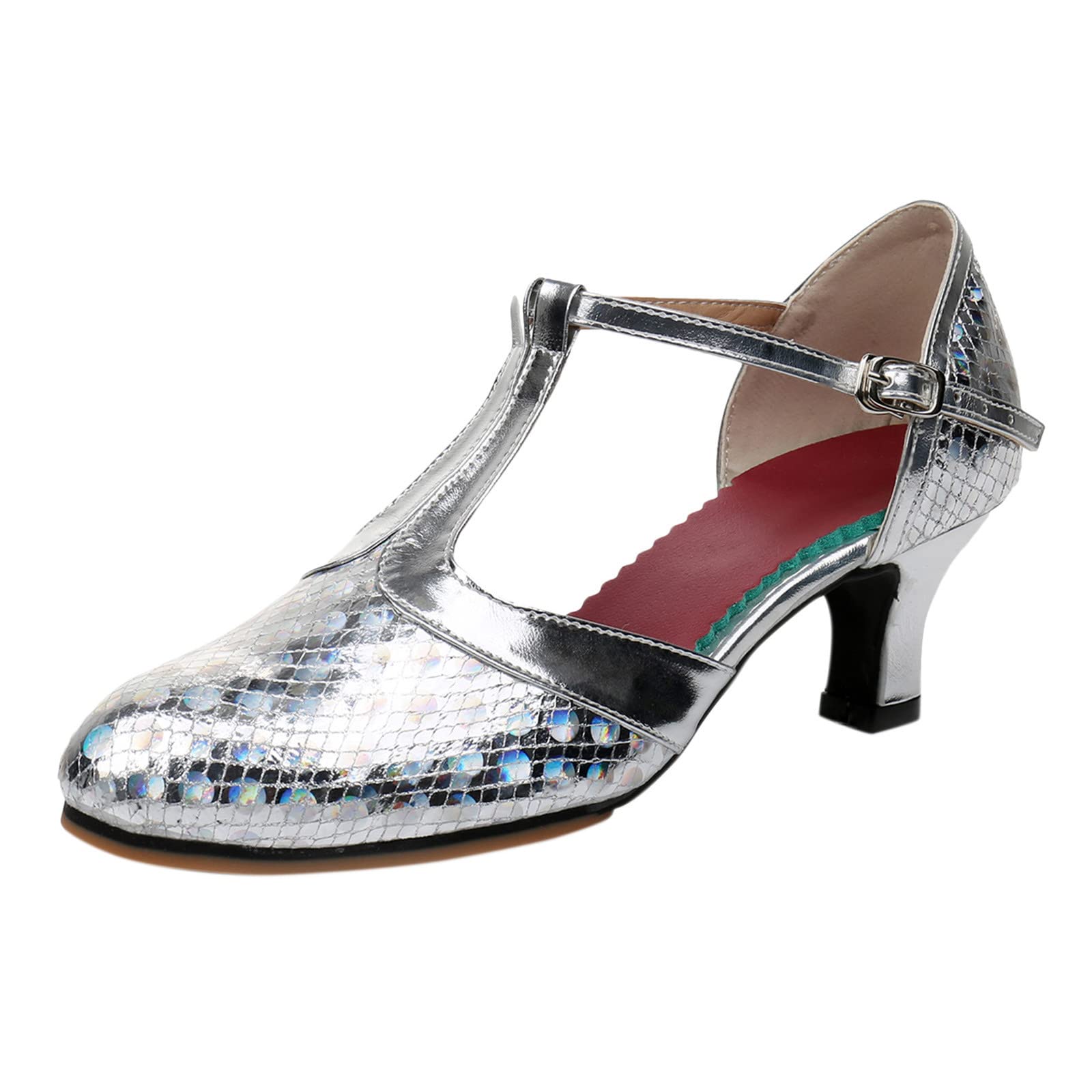 Women's Latin Dance Shoes - Heeled Ballroom Salsa Tango Party Shoes with Sequins & Copper Sandals | Perfect for Performances, Social Dancing & Weddings