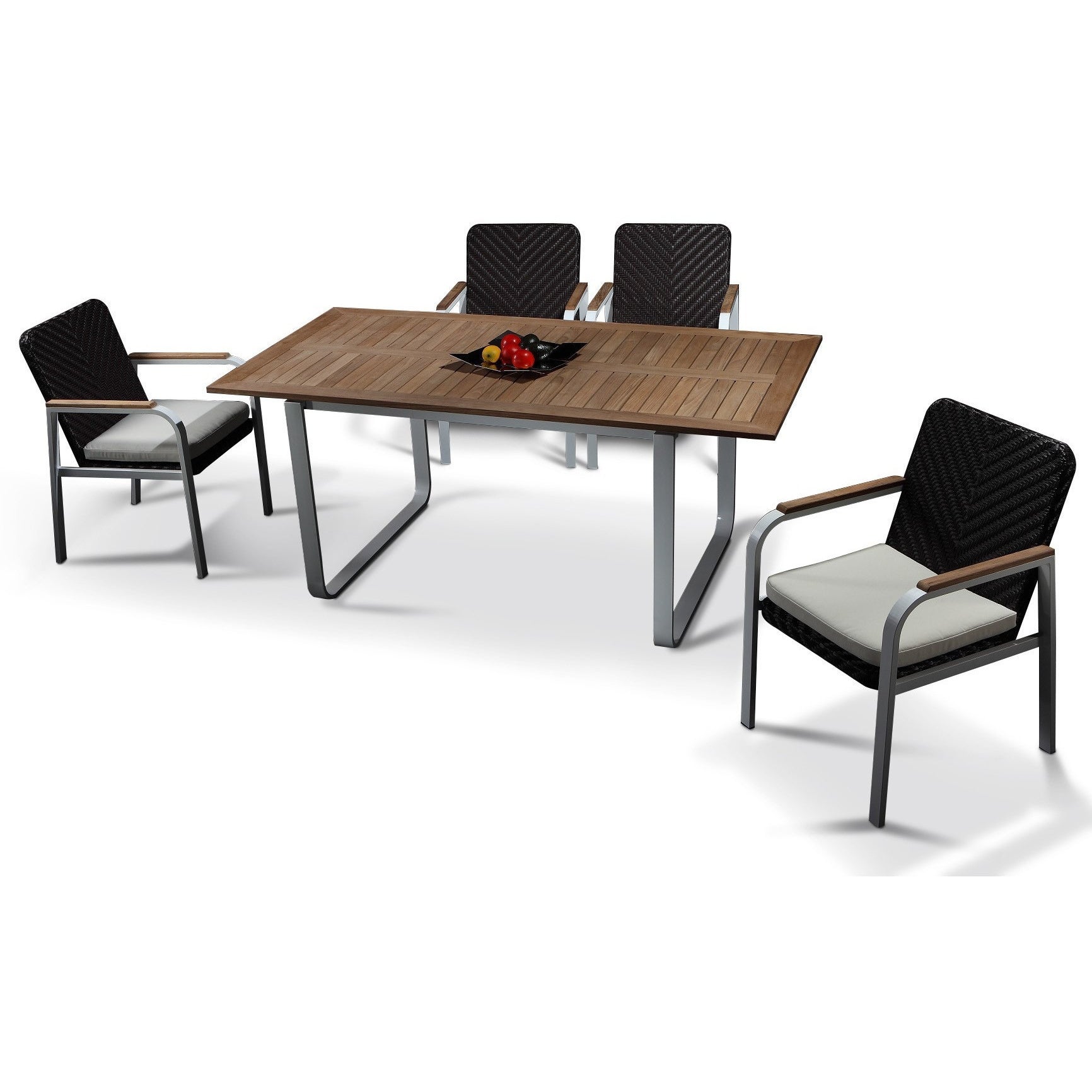 5-Piece Rola Teak Outdoor Dining Table Set - Solid Oak & White Aluminum - Perfect for Patio, Garden, and Backyard Entertaining