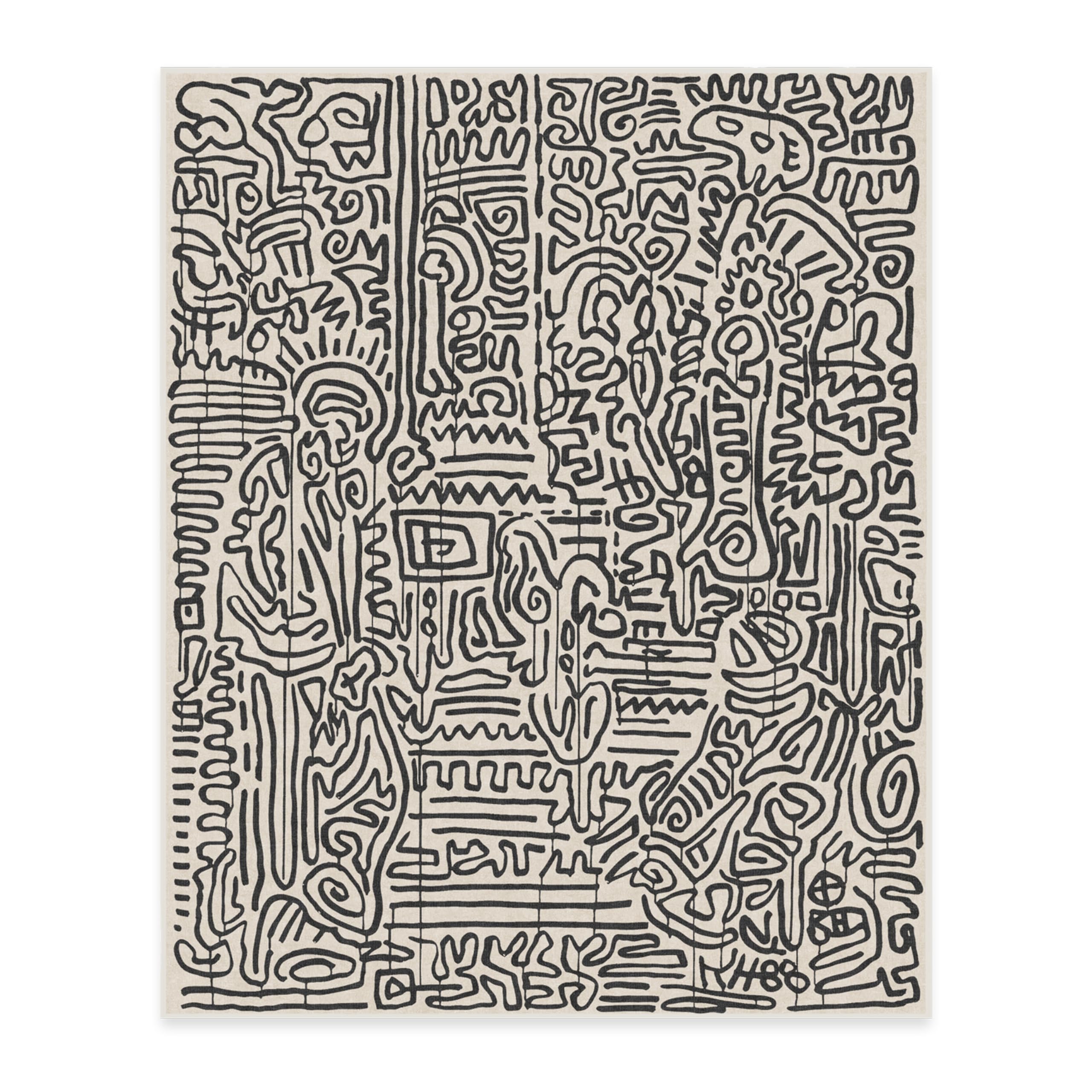 Ruggable x Keith Haring Washable 8x10 Large Area Rug | Freestyle Black & Ivory Non-Slip Rug | Premium Washable Rug for Living Room, Bedroom, Kitchen, Office & Classroom | Perfect for High-Traffic Areas & Pet-Friendly Homes