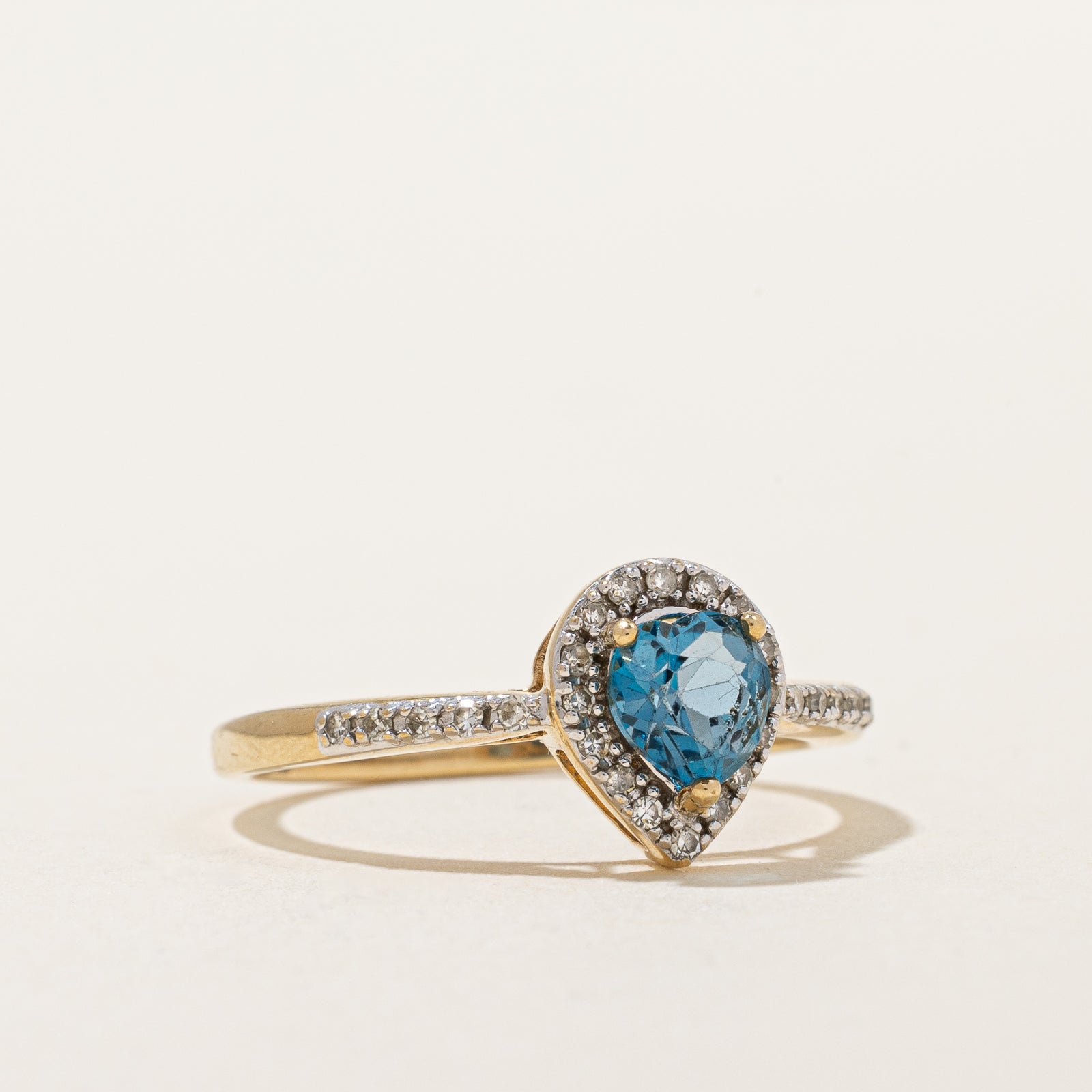 0.57ct Heart Cut Blue Topaz & Diamond Halo Ring - 0.12ctw Diamond Accents - Size 7 - Perfect for Engagement, Anniversary & Valentine's Day Gifts