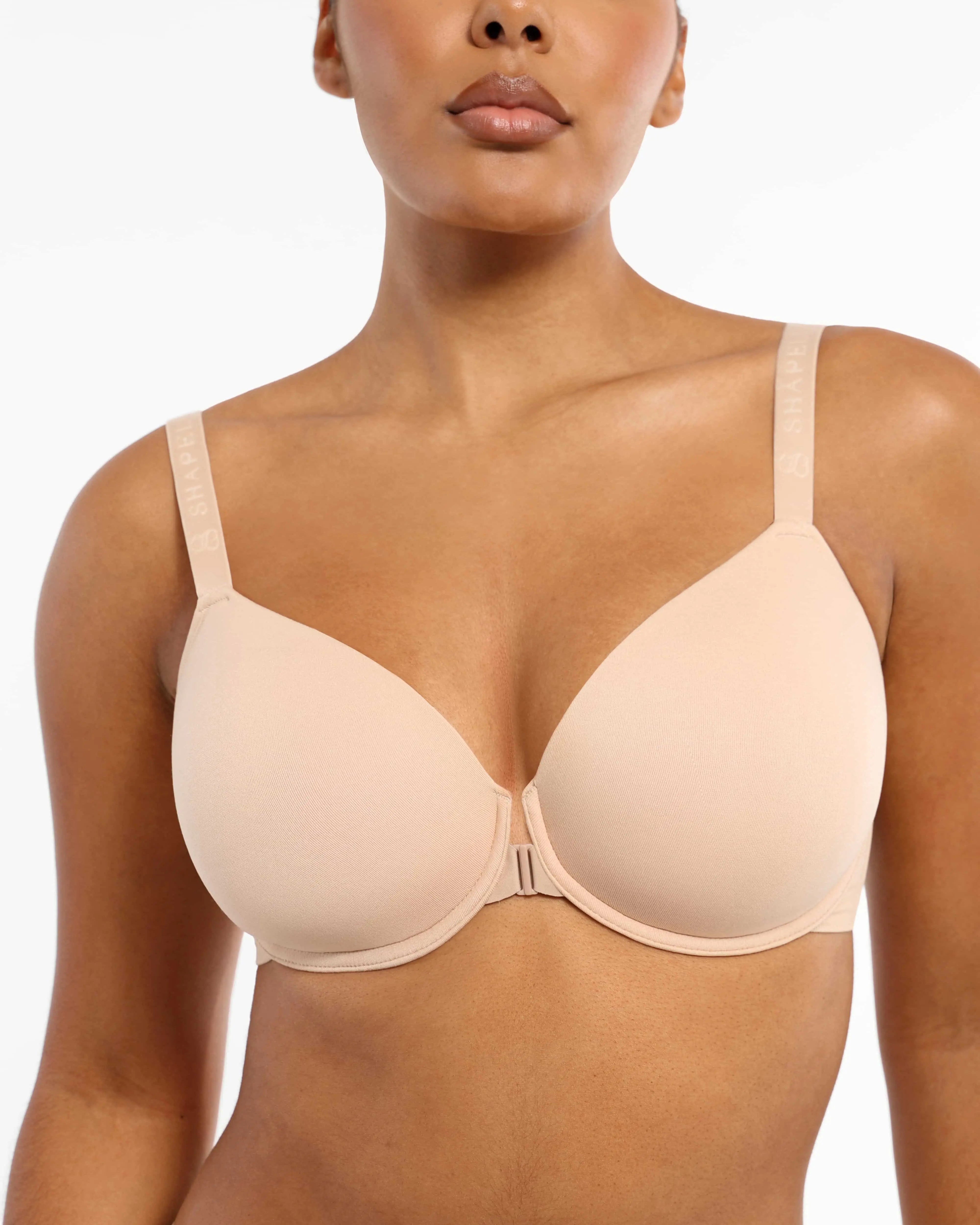 Front Close Underwired Bra - Beige Nude T-Shirt Bra for Women | Comfortable Support & Lift | Perfect for Everyday Wear, Work & Yoga
