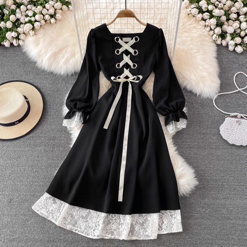 Elegant French Style Knee-Length Black Dress for Women | Spring & Autumn Fashion | Cute & Comfortable | Perfect for Office, Date Night & Casual Outings
