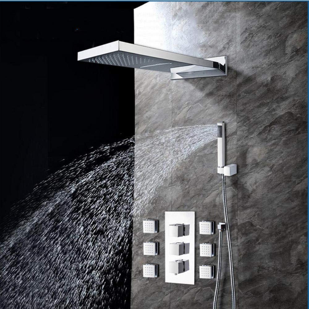 Luxury Square Rainfall Shower Head - Wall Mounted Brass Waterfall Shower Set with Handle for Modern Bathroom | Perfect for Spa-Like Relaxation and Luxury Bathing Experience