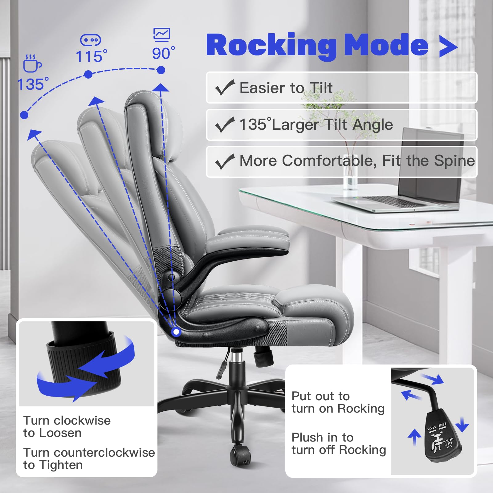 Ergonomic High Back Office Chair with Lumbar Support & Adjustable Armrests - Perfect for Executive Desks & Home Offices