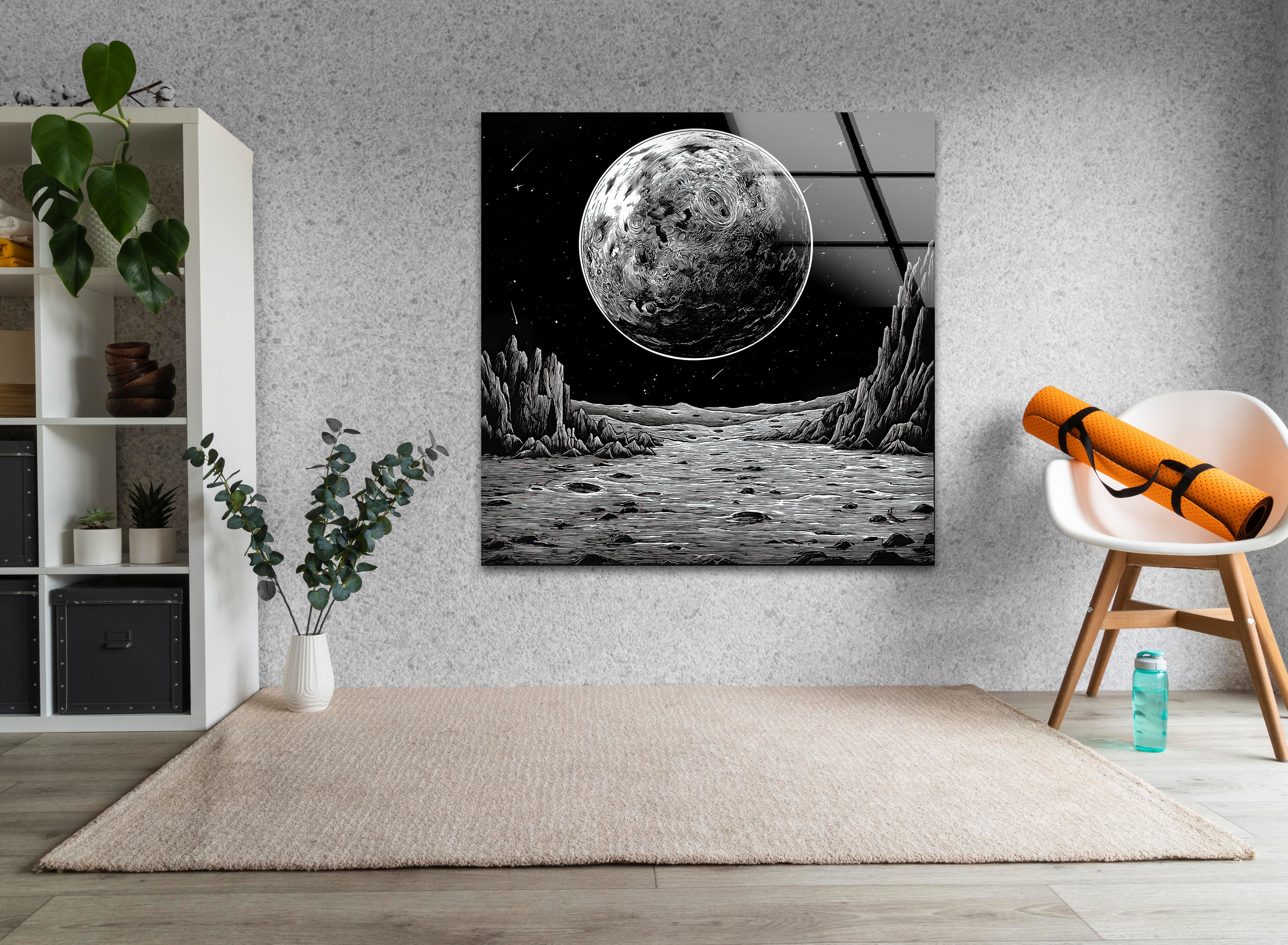 Black Moon Glass Wall Art - Handmade Modern Home Decor for Living Room, Bedroom & Office - Unique Glass Artwork for Stylish Interior Design
