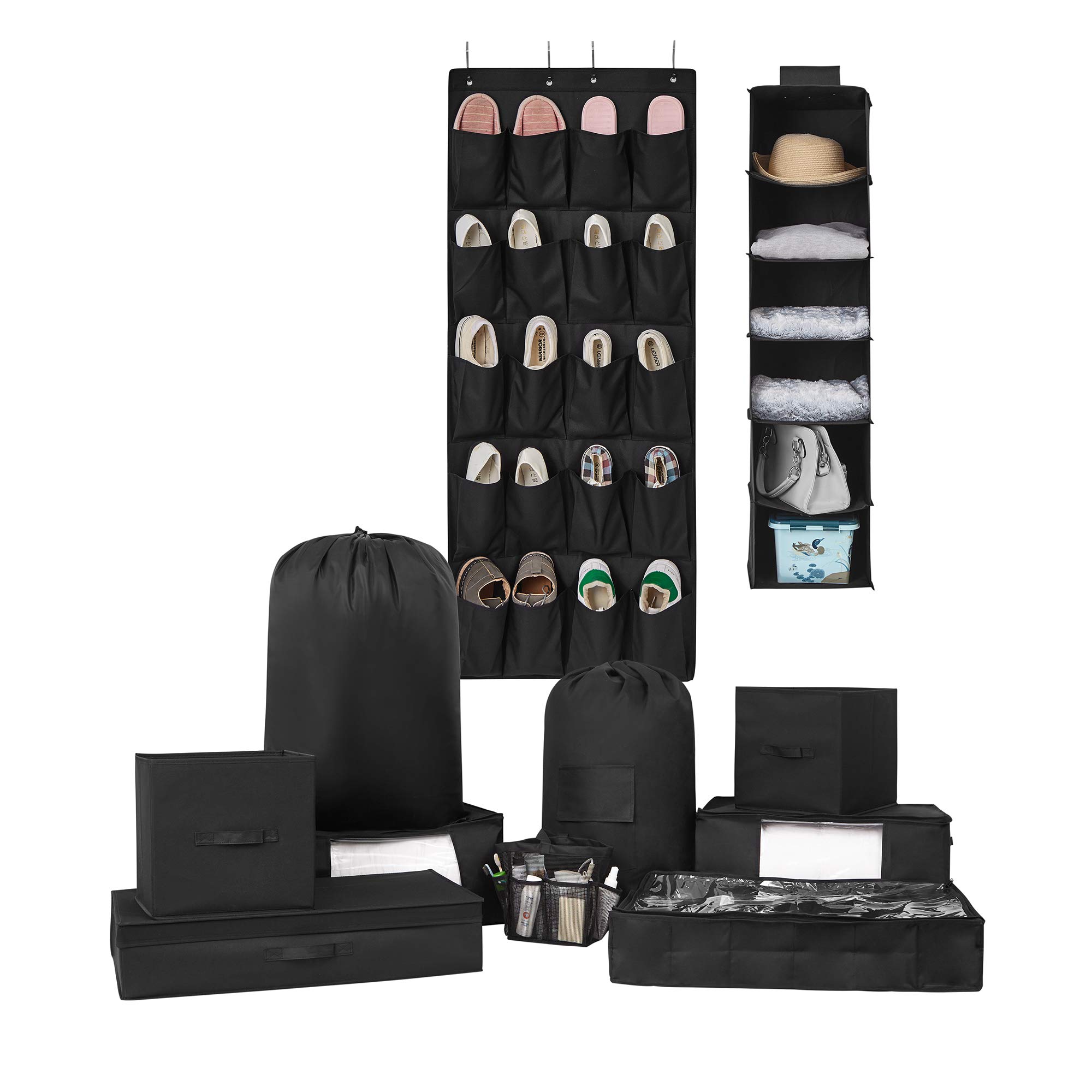 DormCo 11-Piece Complete Organization Set - TUSK® Storage Bins & Drawers for College Dorm Room - Black - Perfect for Closet, Desk & Under-Bed Storage