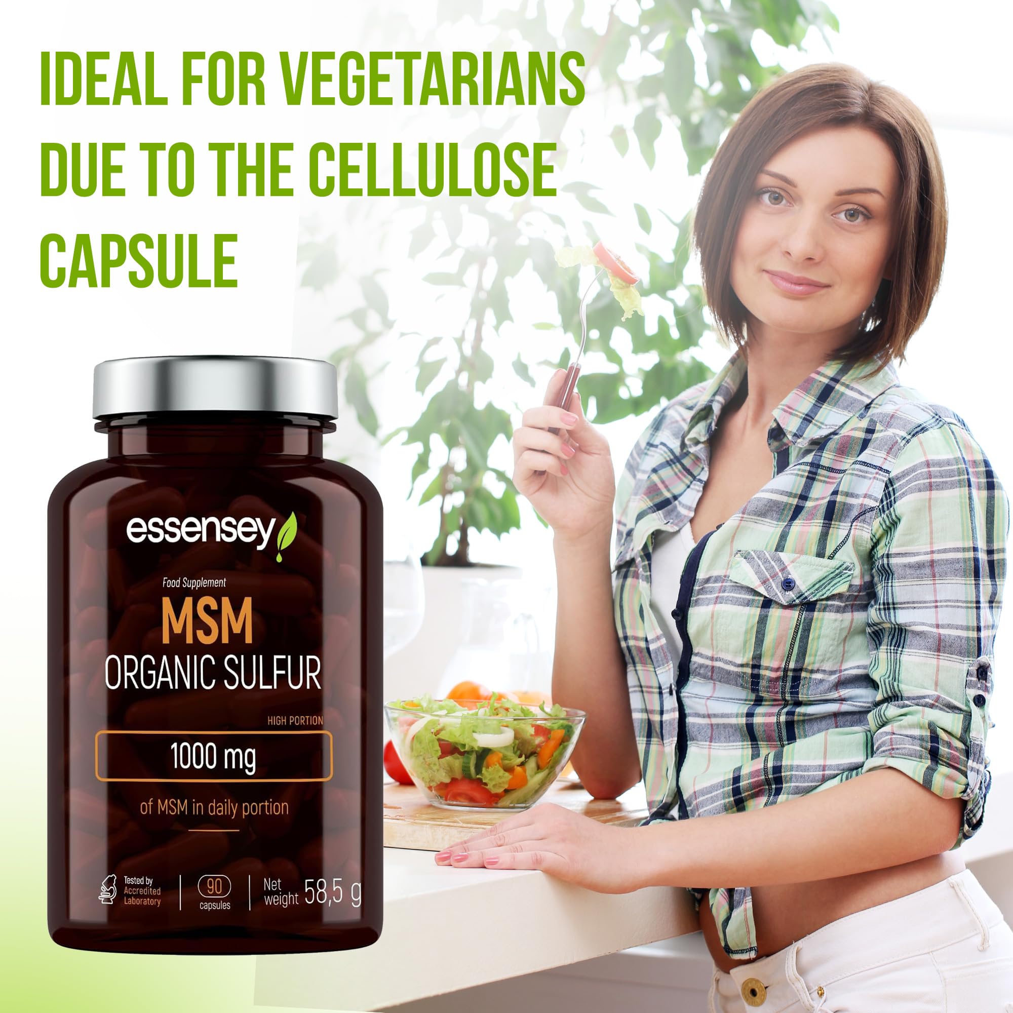 Essensey MSM Organic Sulfur Capsules 1000mg - 90 Count | Joint Support & Muscle Recovery Supplement for Active Lifestyle