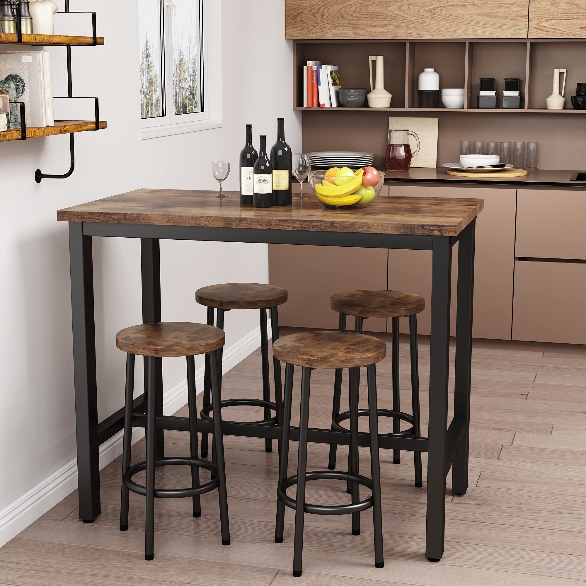 Recaceik 5-Piece Modern Wood Dining Table Set with 4 Chairs - Kitchen & Pub Bar Height Table for Breakfast Nook, Small Space Living Room - Perfect for Apartments, Condos & Cozy Home Dining