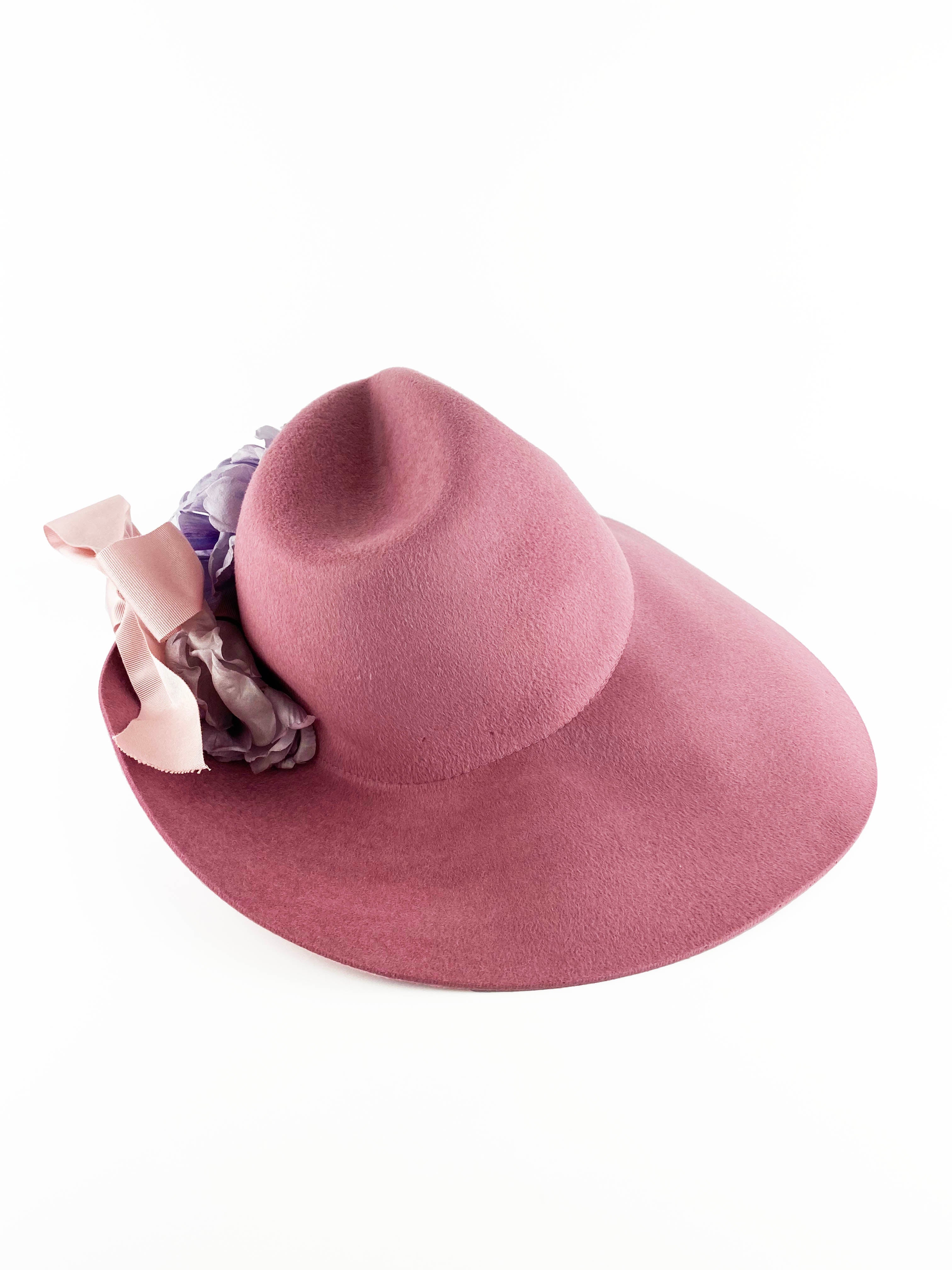 Gucci Pink Wide Brim Felt Hat with Floral Embellishments - Size 56 | Elegant Women's Fashion Accessory for Weddings, Garden Parties & Spring Outfits