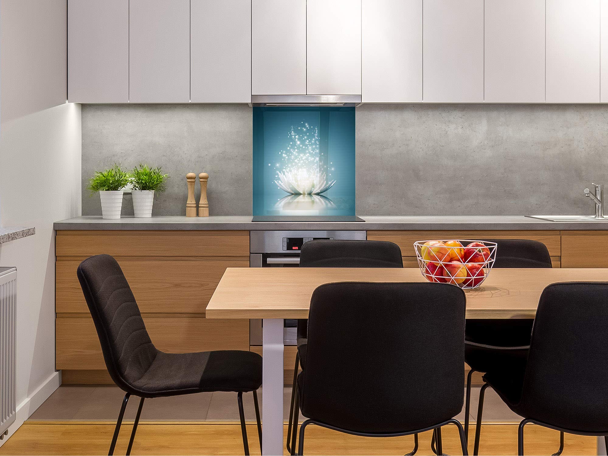 Concept Crystal Toughened Glass Backsplash - Art Glass Design Printed Glass Splashback BS 04 Dandelion & Flowers Series: Shining Water Lily | Modern Kitchen Backsplash for Home Decor & Protection