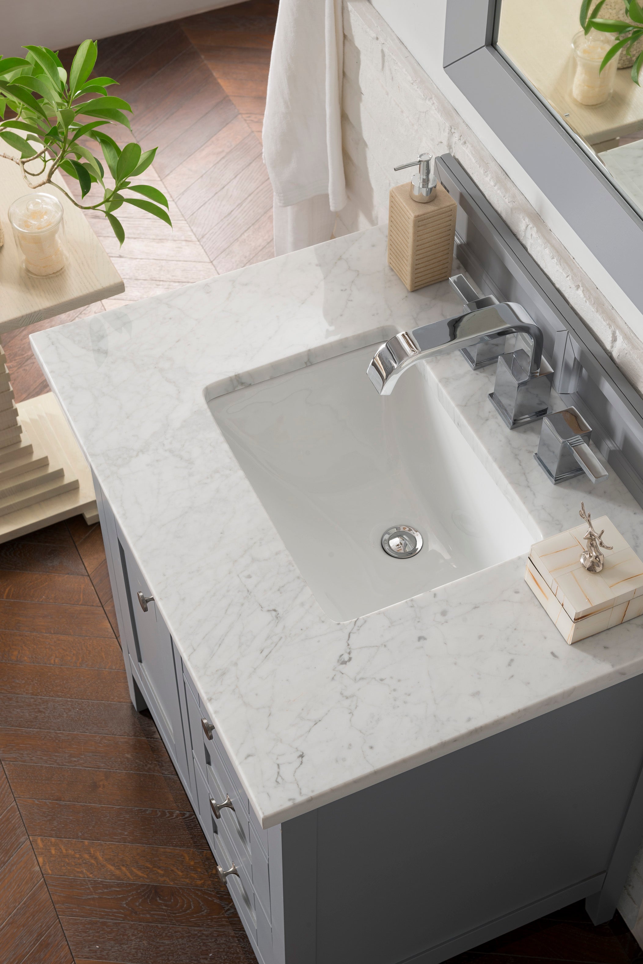 Palisades 30 Inch Single Bathroom Vanity with Carrara Marble Top in Silver Gray - Perfect for Modern Master Bathrooms and Powder Rooms