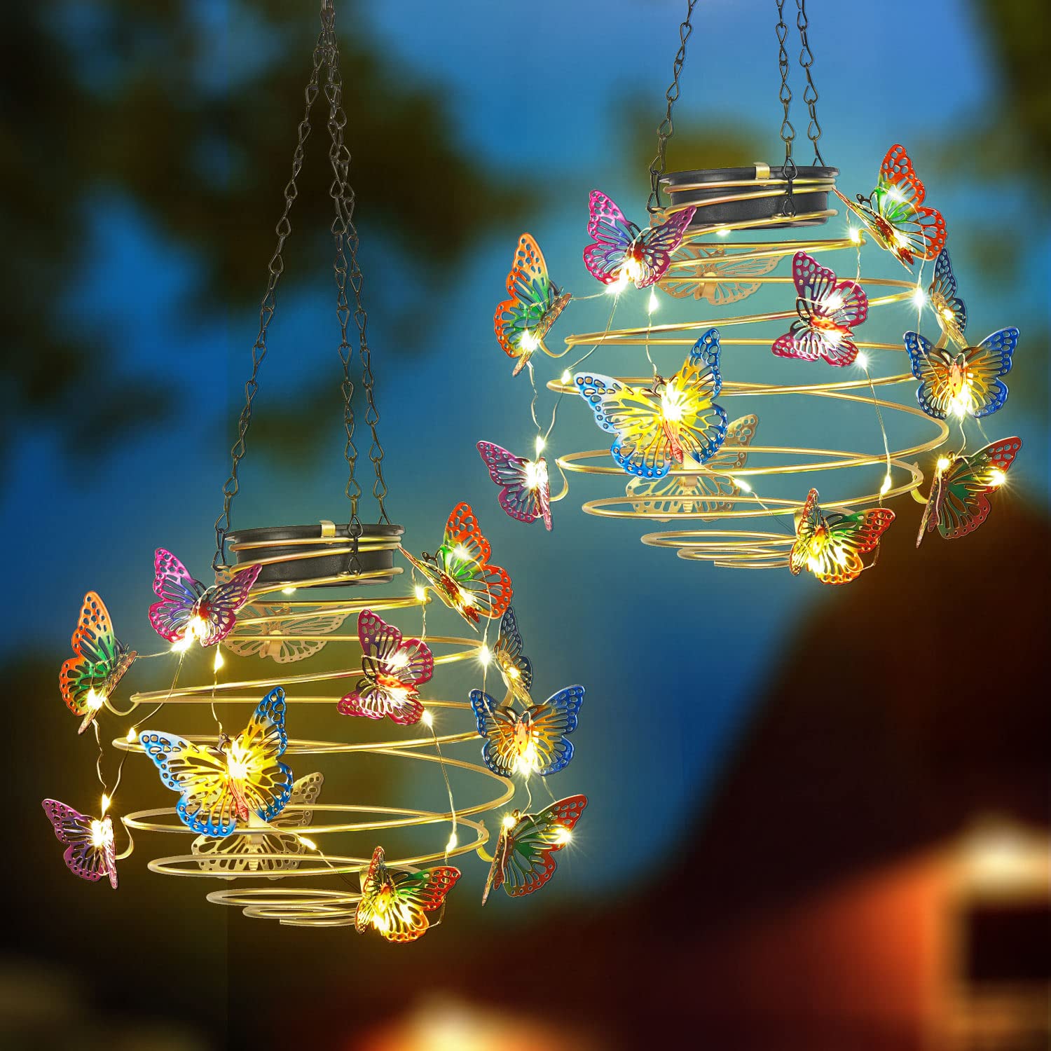 2 Pack Solar Butterfly Lights Outdoor Hanging Lantern - Waterproof Garden Decor with Warm White LED for Patio, Yard, Porch, Pathway - Perfect Gift for Women & Home Decoration (Ideal for Summer Nights & Outdoor Parties)