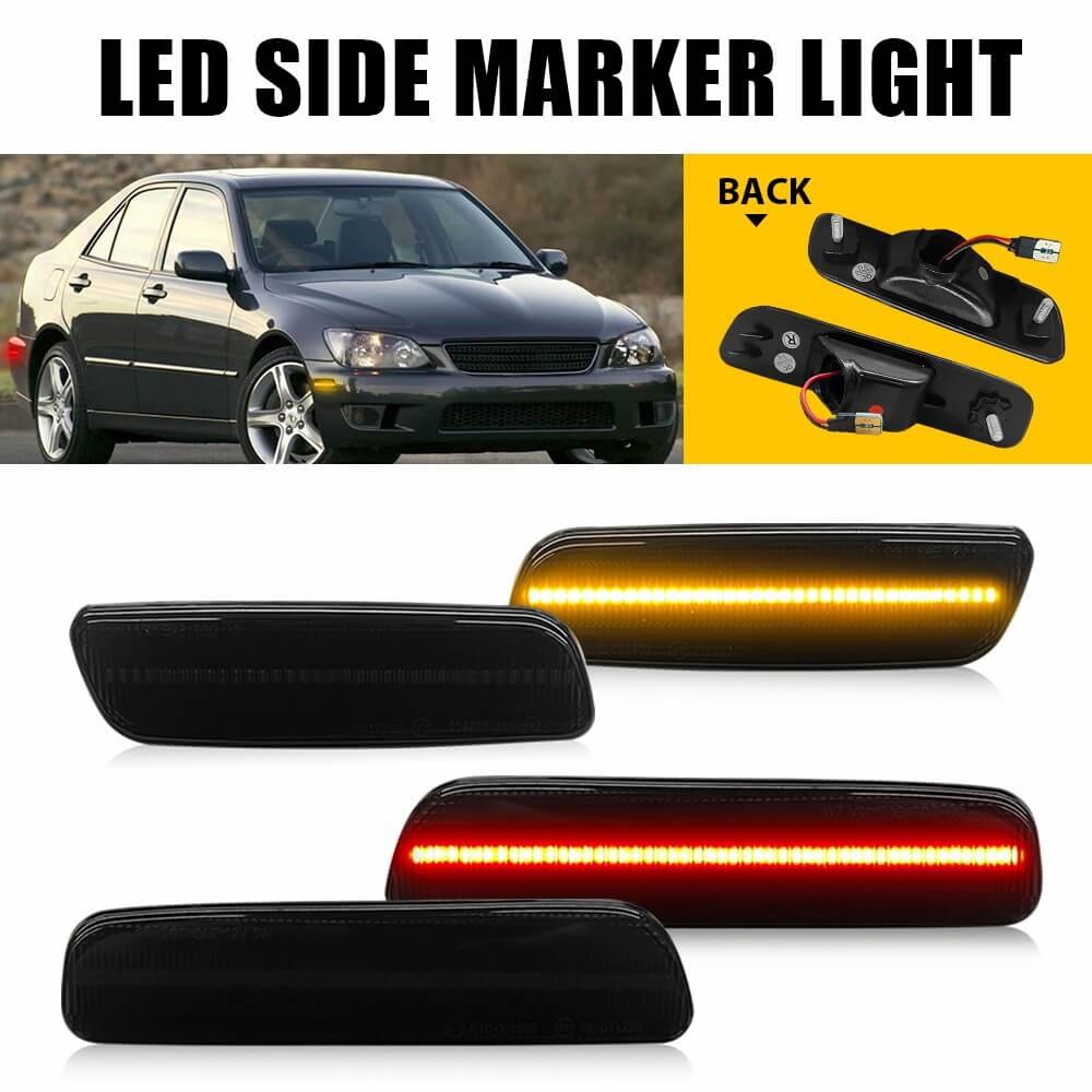 Smoked Lens LED Side Marker Turn Signal Light for 2001-2005 Lexus IS300 - Front & Rear Replacement - Enhanced Visibility & Style for Night Driving & Custom Car Mods