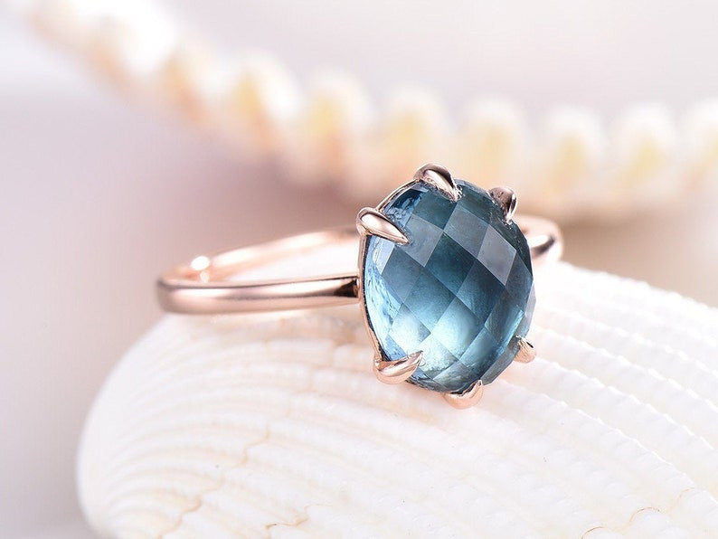 Vintage 10x8mm Oval Cut London Blue Topaz Engagement Ring in Rose Gold - Elegant Wedding Band for Women, Perfect for Proposals, Anniversaries & Special Occasions