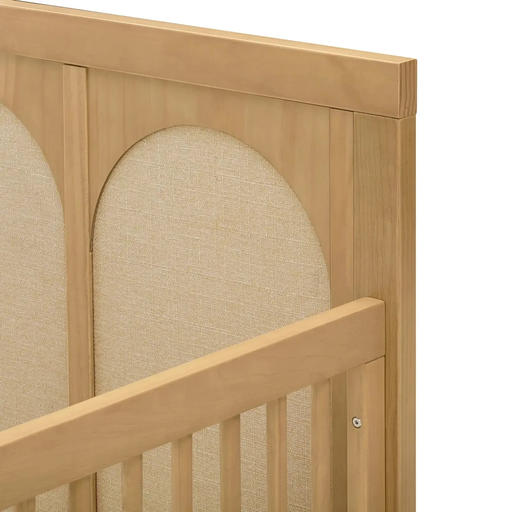 Eloise 4-in-1 Convertible Baby Crib in Honey & Sand - Eco-Friendly Weave Fabric for Nursery, Toddler & Guest Room - Safe & Durable Wooden Crib with Adjustable Mattress Height