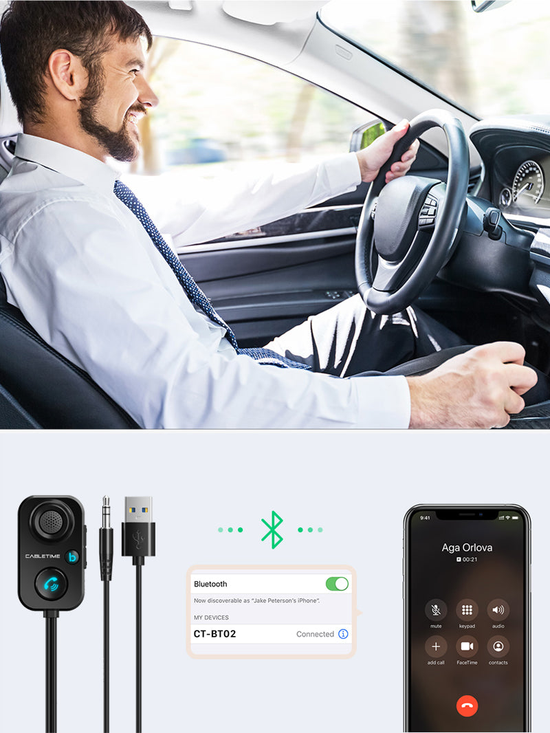 5.1 Bluetooth Car Audio Receiver with Aux 3.5mm Jack & Built-in Mic - Wireless Music Streaming for Road Trips & Hands-Free Calling in Vehicle