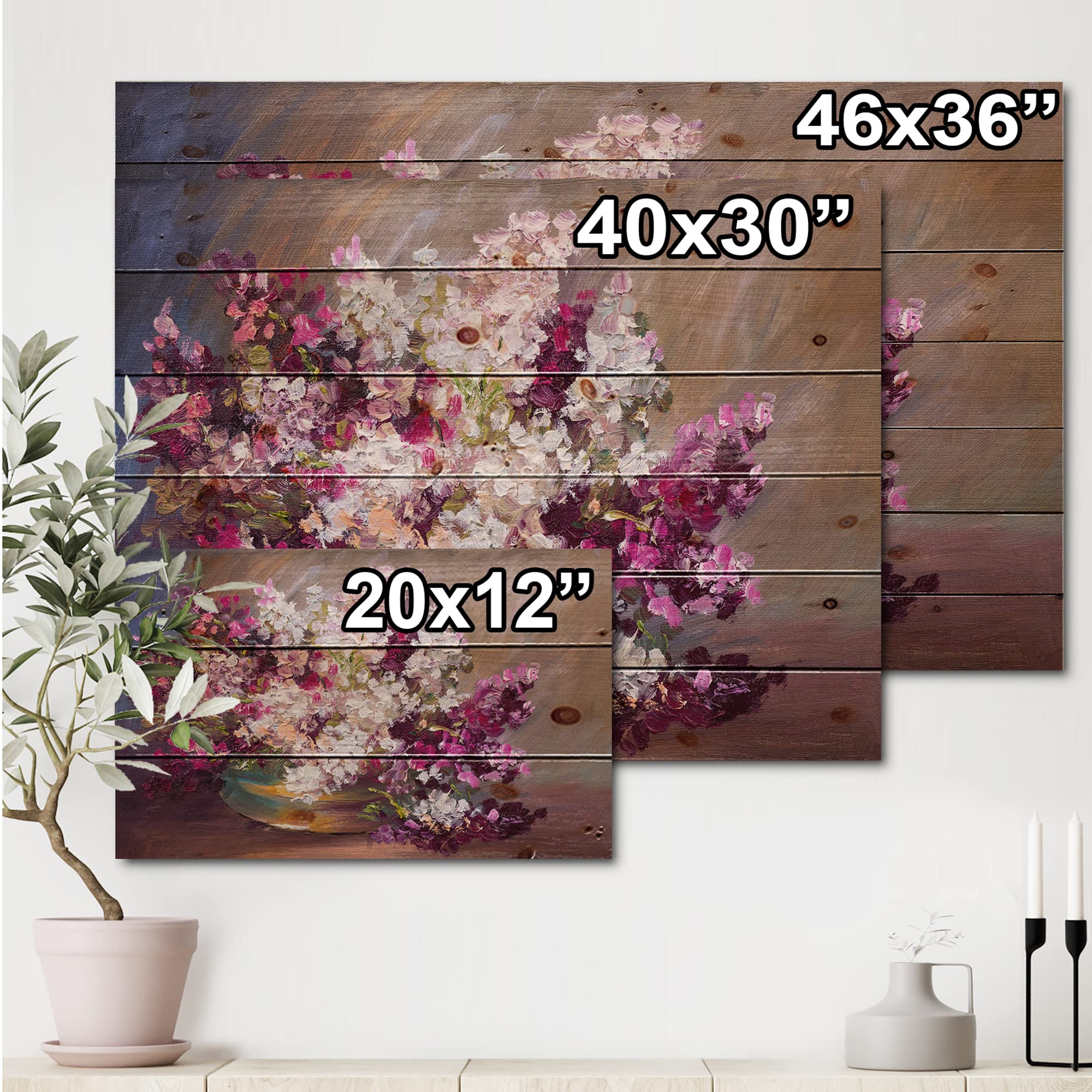 DesignQ Bouquet Of Lilacs Still Life Traditional Wood Wall Decor - Purple Floral Wood Wall Art Panel - Large Pine Wood Printed Home Decor - Perfect for Living Room, Bedroom & Office Wall Decoration