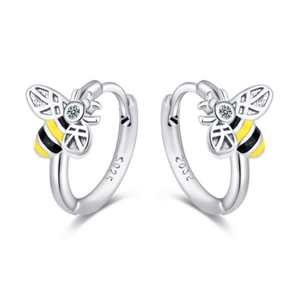 925 Sterling Silver Tiny Bee Hoop Earrings for Women & Girls - Cute Huggie Hoops, Cartilage Clip Sleeper Earrings | Perfect Animal-Themed Birthday Gift & Best Friend Present | Ideal for Everyday Wear, Parties & Special Occasions