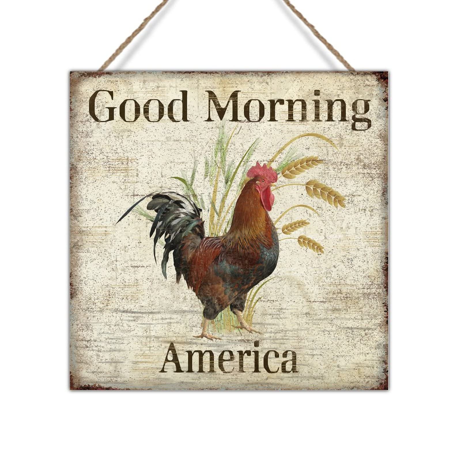 Vintage Farmhouse Rooster Wood Sign - Rustic Chicken Coop Decor, French Country Wall Plaque for Home, Office & School - 16x16 Inch | Perfect for Kitchen, Porch & Country Style Interior Design