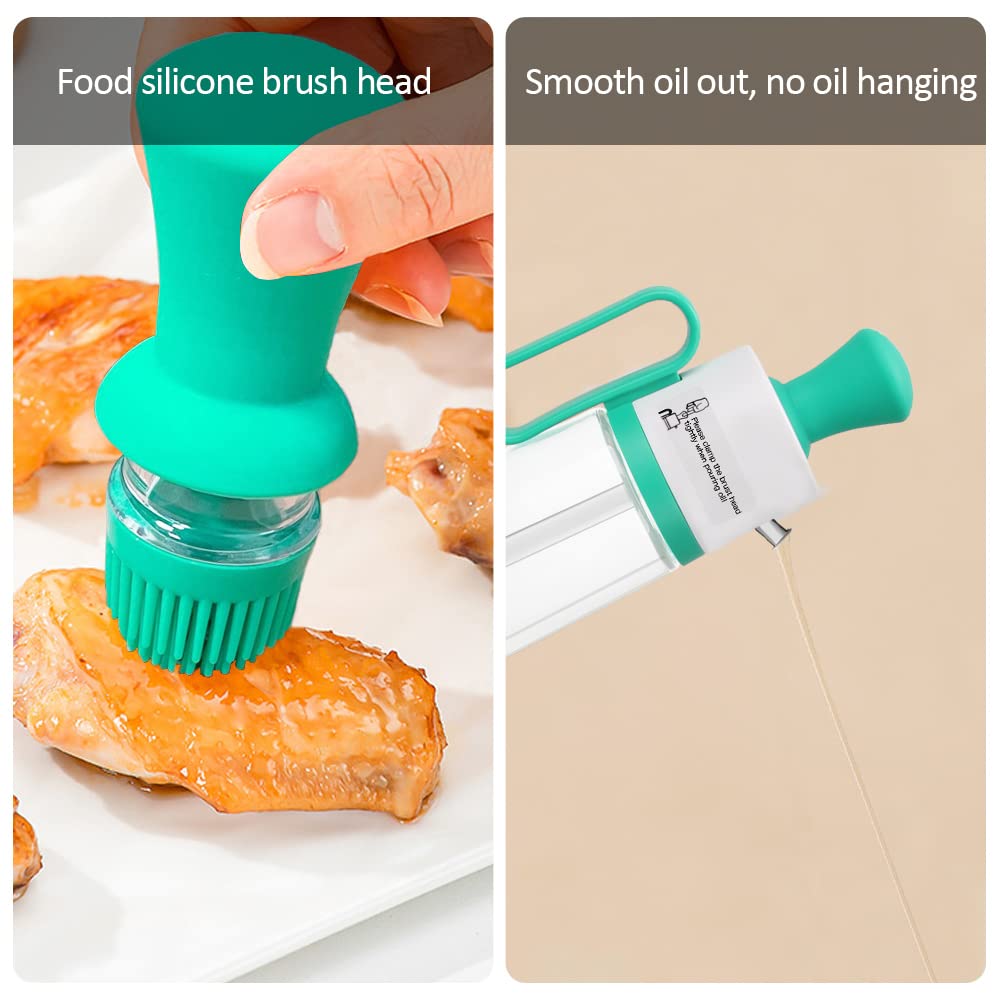 2-in-1 Oil Dispenser Bottle with Silicone Brush - Precise Measuring Glass Dropper for Kitchen, BBQ, Baking & Air Fryer - Leakproof Olive Oil Bottle (Green) - Perfect for Salad Dressing, Marinades & Cooking