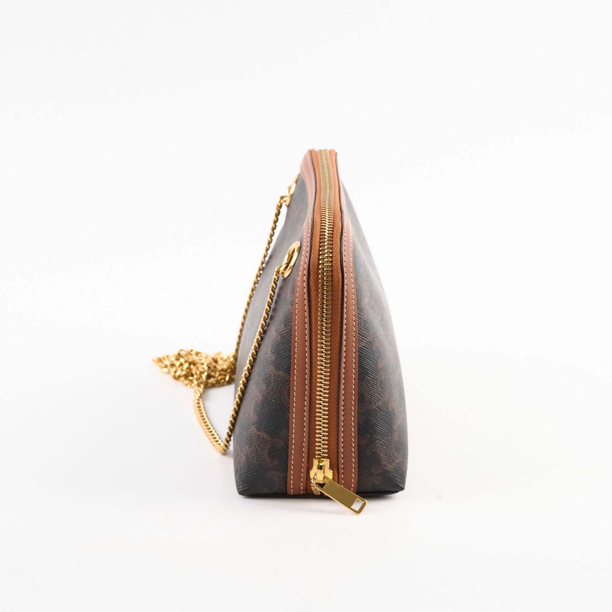 Celine Medium Triomphe Chain Bag in Tan Canvas - Luxury Crossbody Purse for Women, Perfect for Date Night & Evening Events
