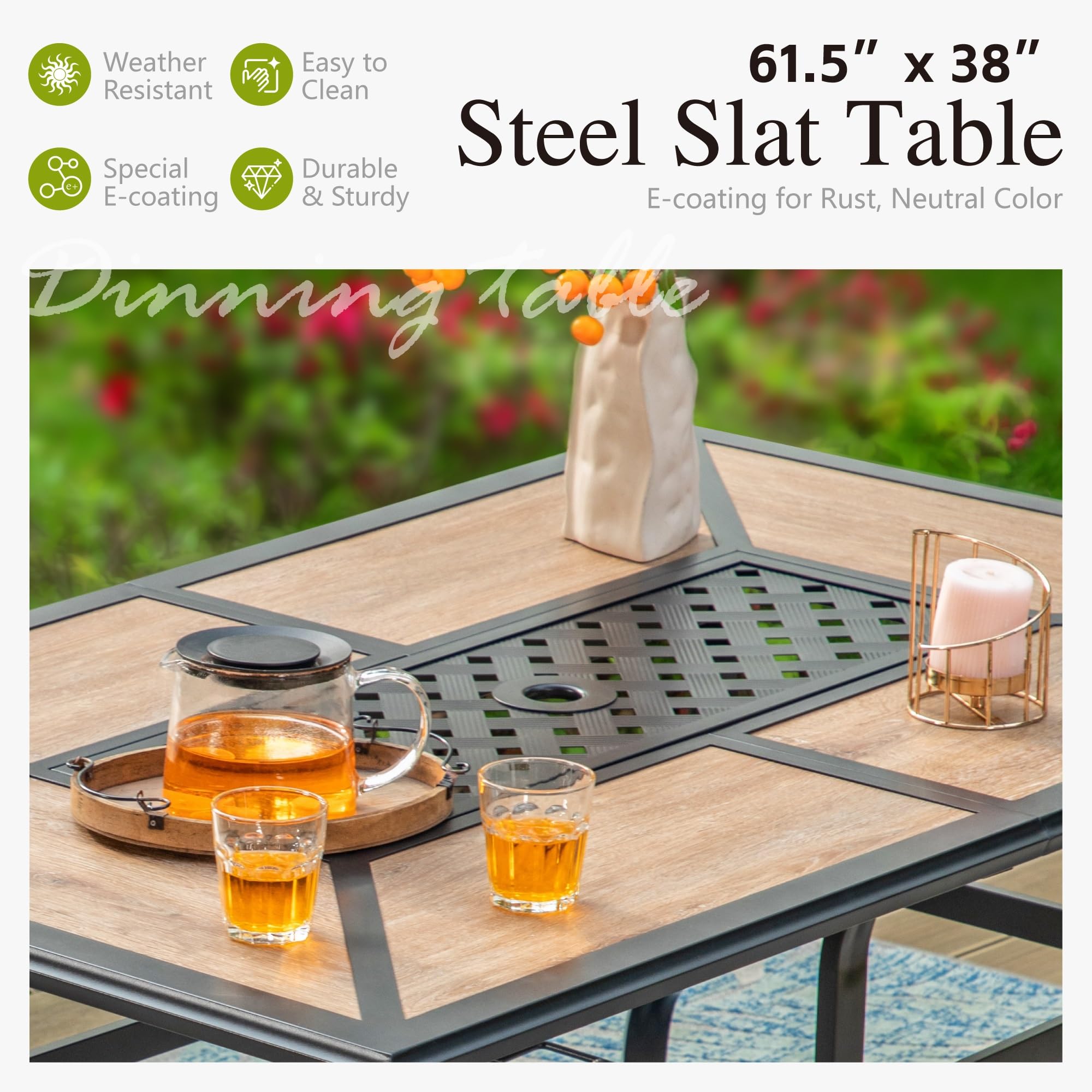 Sophia & William 6-Person Rectangular Outdoor Dining Table with Adjustable Umbrella Hole (1.6