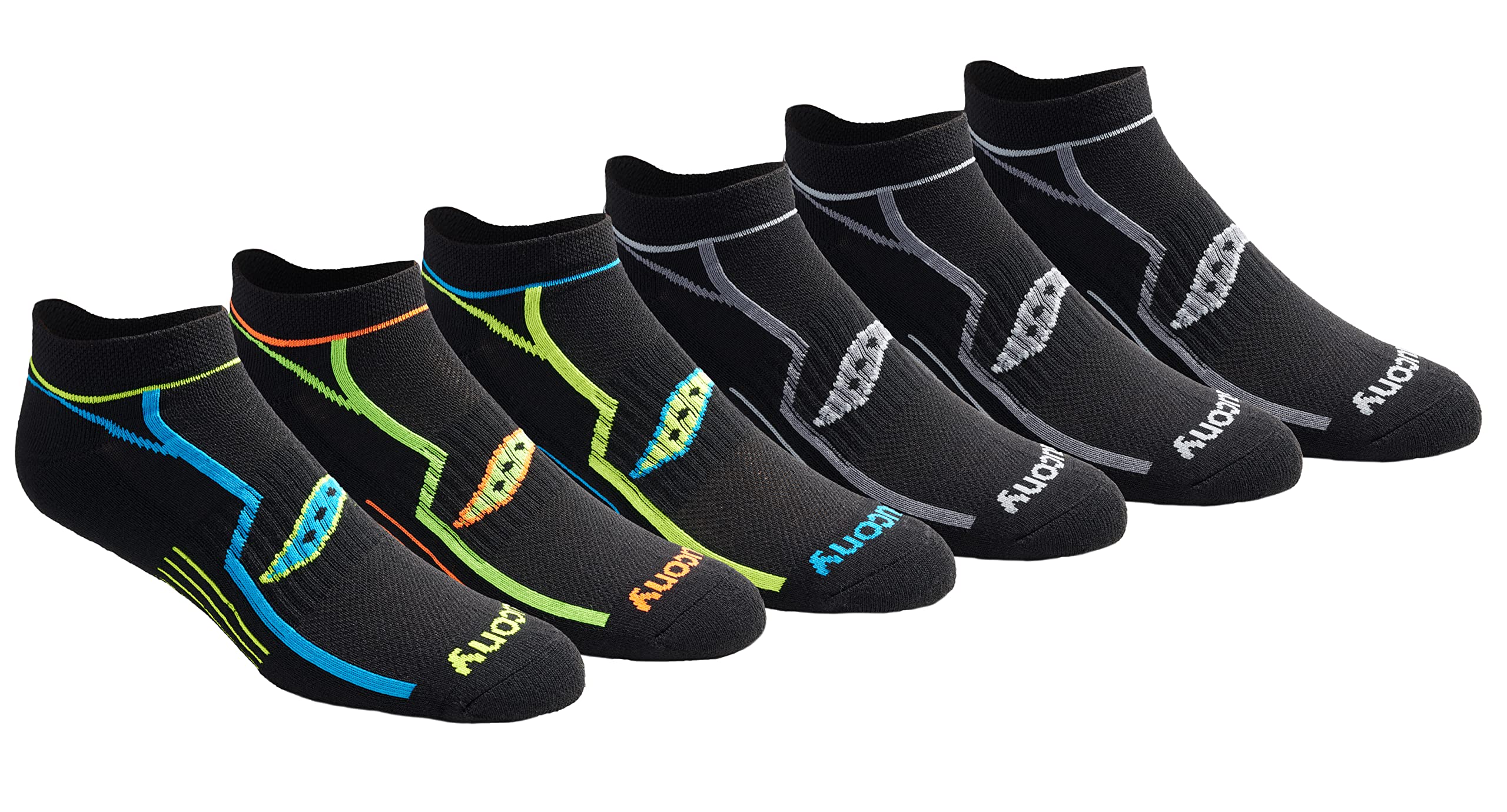 Saucony Men's RunDry Bolt Performance No-Show Running Socks - Moisture Wicking, Breathable & Cushioned (6/12/18 Pairs) - Sizes M to XXL - Perfect for Jogging, Gym Workouts & Daily Wear