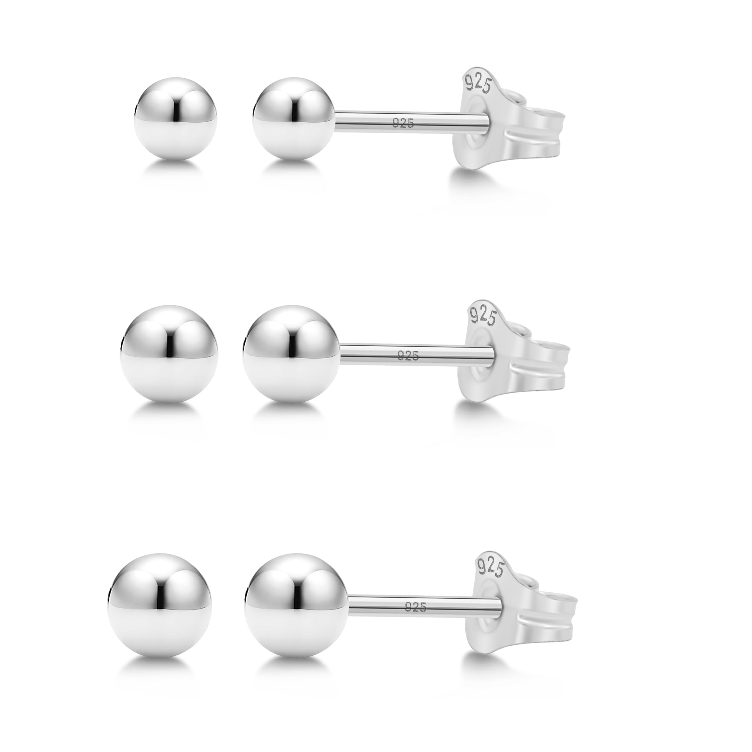5-Piece Sterling Silver & Gold Plated Hypoallergenic Stud Earrings Set for Women | 2mm-6mm Round Ball Earrings in 925 Silver, 14K Gold & Rose Gold | Perfect for Daily Wear, Gifts & Special Occasions