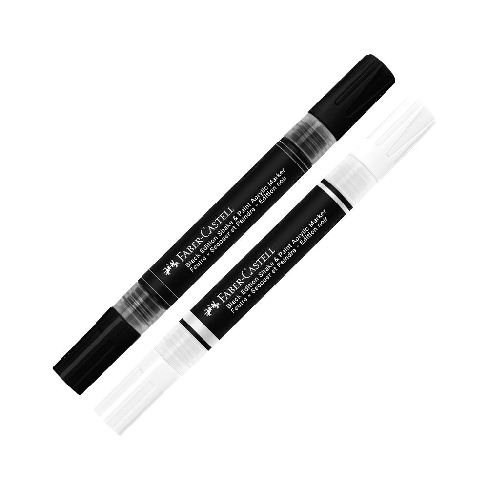 Faber-Castell Black Edition Shake & Paint Acrylic Markers - Set of 2 (Black & White) for Artists, DIY Crafts & Calligraphy Projects