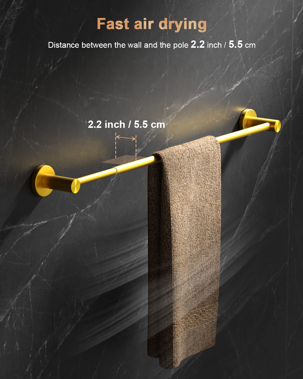 ZUEXT Adjustable Single Bath Towel Bar 23.6-42 Inch - Brushed Gold Stainless Steel Expandable Towel Holder - Wall Mounted Towel Rail for Bathroom, Kitchen & Washroom - 1